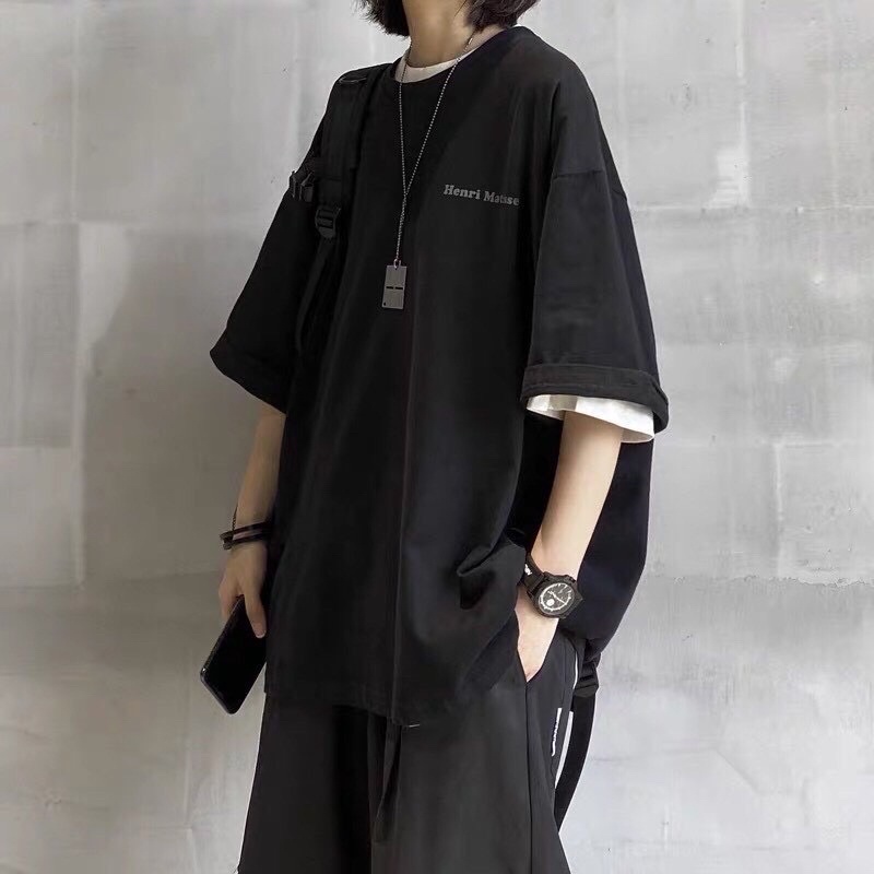 Áo Thun Tay Lỡ Unisex HENRI màu ĐEN/TRẮNG ❤️ FREESHIP ❤️ Áo phông Nam Nữ form Rộng