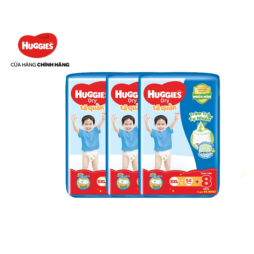 [HUGMAR33B-10% max 60k đơn 400k] Combo 3 Tã Quần Huggies Tràm Trà Tự Nhiên Dry M76/L68/XL60/XXL54 + Tặng 8 miếng