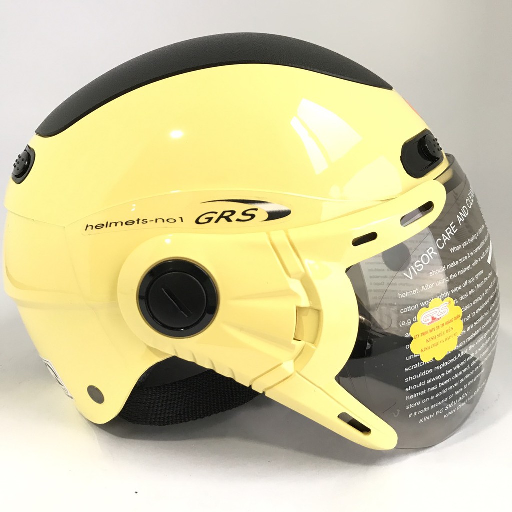 Mũ bảo hiểm nửa đầu có kính - Hàng cao cấp - Kiểu dáng siêu đẹp - Mầu sắc thời thượng - GRS A102K - Vàng line đen