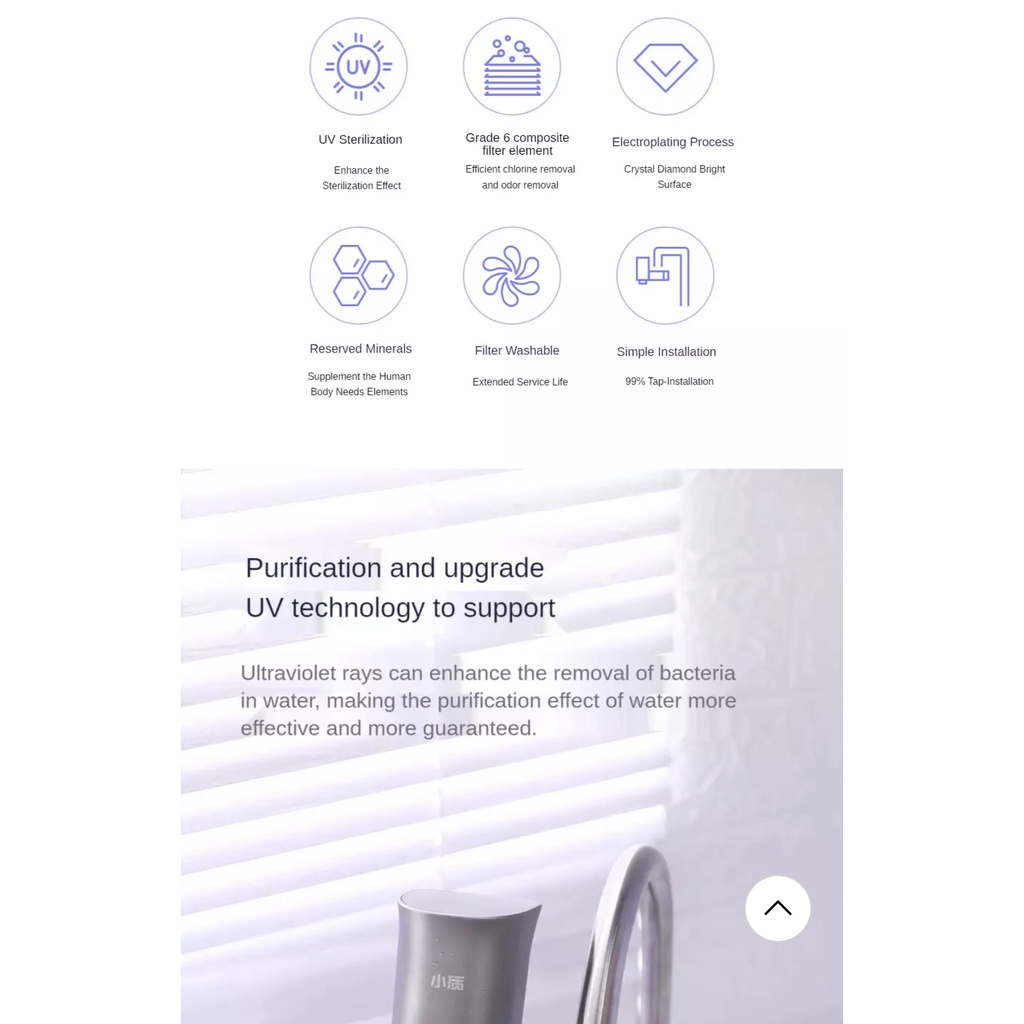 Máy lọc nước tại vòi Xiaomi Xiaozhi Bộ lọc nước Tia cực tím khử khuẩn lọc sạch nước an toàn không mùi clo Không cần điện