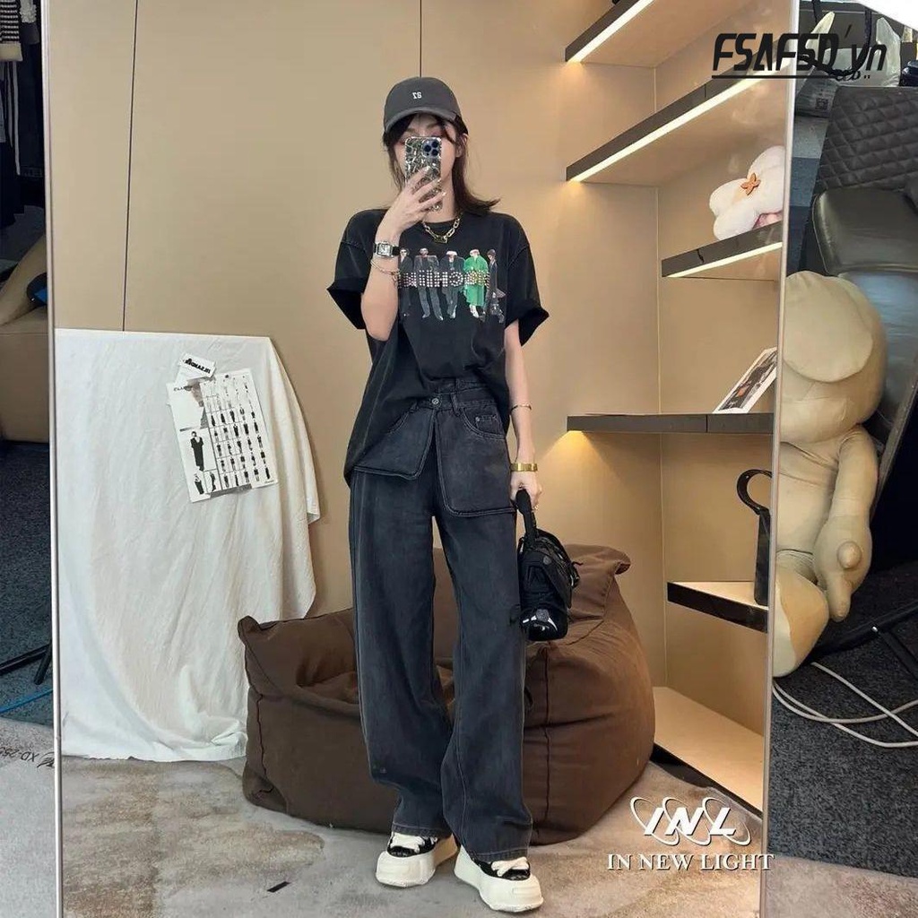 Quần Jean Nữ Lưng Cao Có Túi Lớn Phong Cách Âu Mỹ Mới 2022