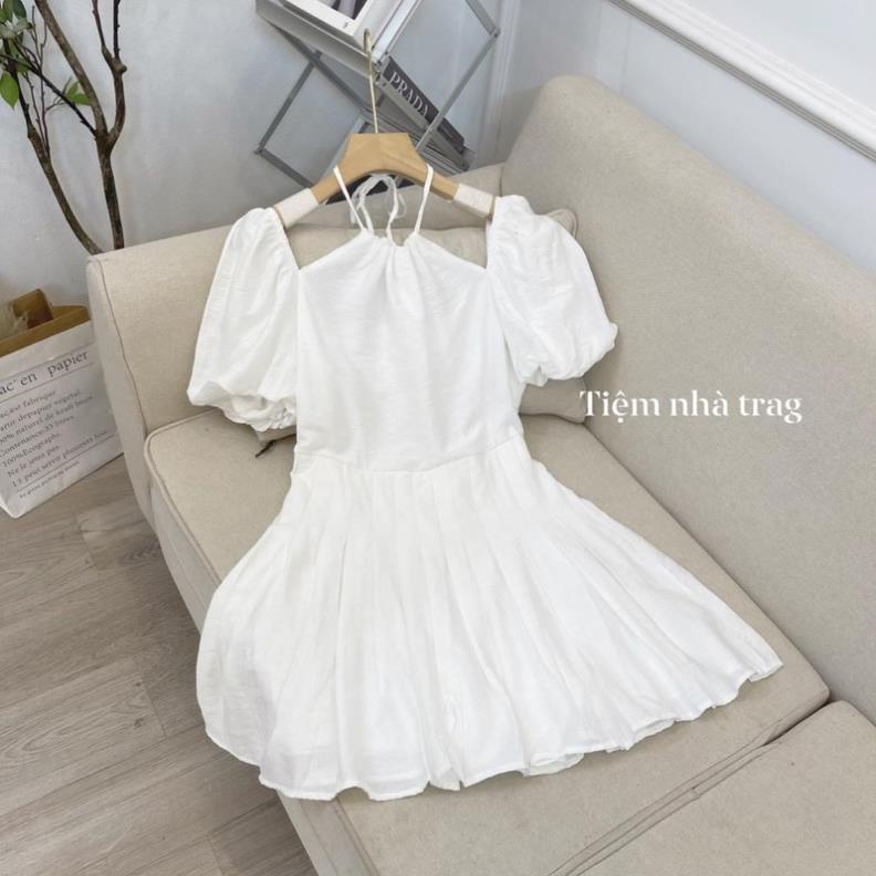 Váy Trắng Cổ Yếm 2 Lớp, Đầm Bánh Bèo Tiểu Thư Chụp Kỉ Yếu, Đám Cưới, Dự Tiệc Siêu Xinh