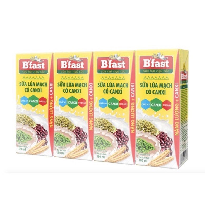 B'Fast Sữa Lúa Mạch Có Canxi - 180ml x 4 hộp