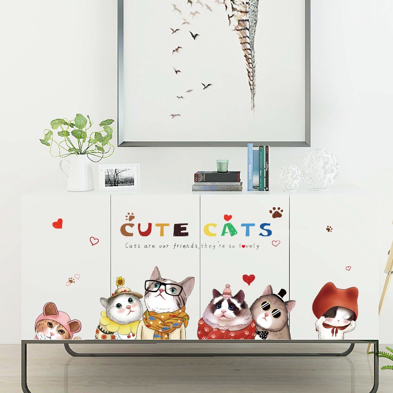 Decal dán tường động vật mèo đáng yêu( cute cat) HM92039