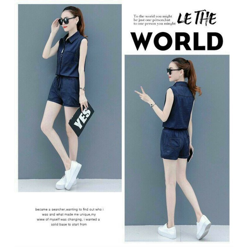 Set bộ nữ short cổ sơ mi, bộ đùi jean denim kéo khóa - DTH