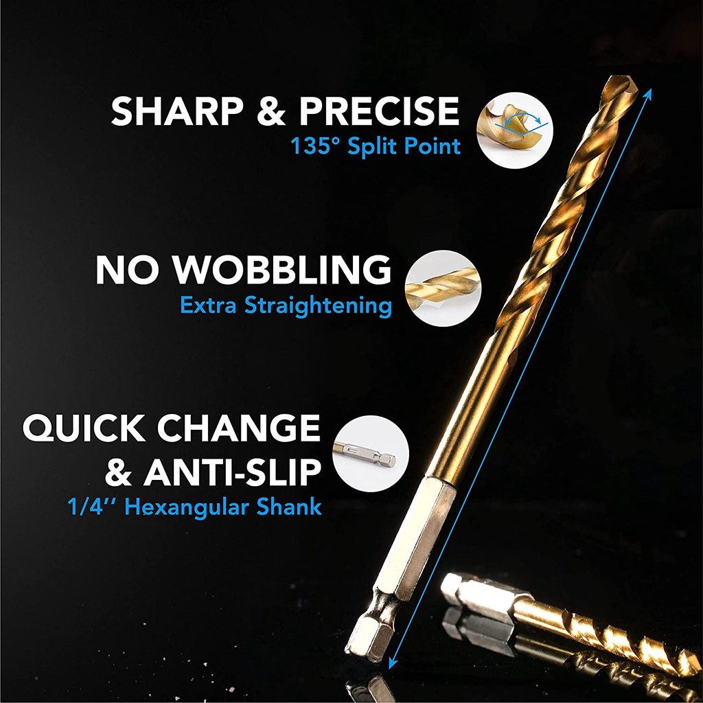 Mũi khoan kim loại, mũi khoan sắt Inox, mũi khoan chuôi lục giác phủ Titan SENKA cao cấp CHỌN Ø2-Ø10