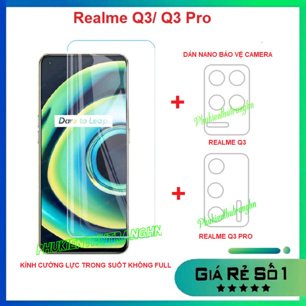 Combo Realme Q3/ Realme Q3 Pro kính cường lực trong suốt không full màn + dán bảo vệ camera chống trầy xước, bụi bẩn