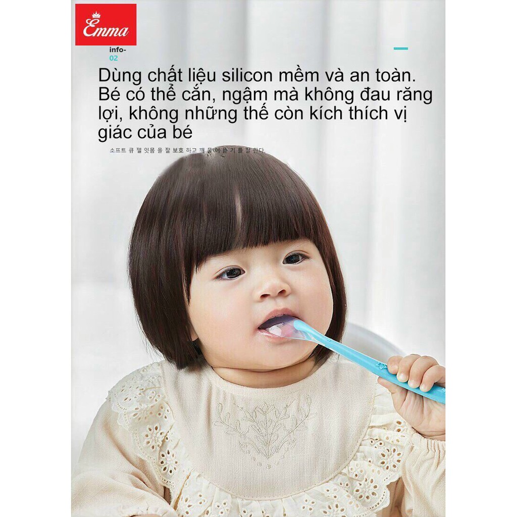 Bộ 2 muỗng/thìa mềm ăn dặm silicon Emma Kids Hàn Quốc cho bé