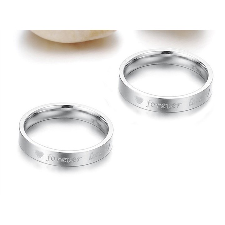 1 CHIẾC NHẪN CẶP FOREVER LOVE INOX KHẮC CHỮ TRẮNG, NHẪN ĐÔI INOX TÌNH NHÂN