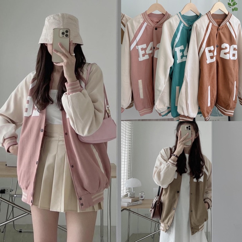 [Ảnh thật/Video]Áo bomber jacket E426 dày dặn Hàn Quốc Áo khoác chống nắng hàng Quảng Châu