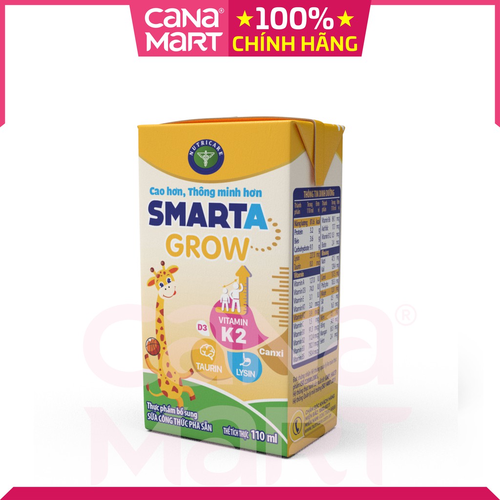 Thùng sữa nước Nutricare Smarta Grow giúp trẻ tăng chiều cao, phát triển não bộ (48 hộp x 110ml)