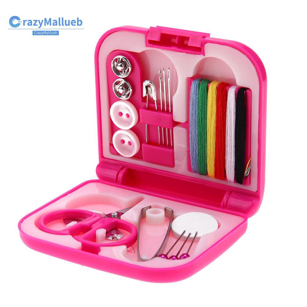 Crazymallueb❤Sewing Kits Box Mini Needle Threads Buttons Scissor Thimble Portable Home❤New