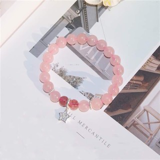 Vòng phong thủy mệnh hỏa - thổ. đá thạch anh hồng mix charm bạc ngôi sao