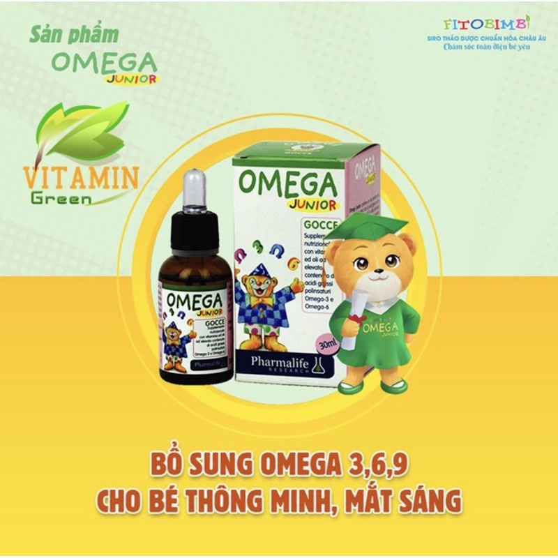 Fitobimbi Omega Junior - Siro thảo dược giúp bé phát triển trí não, tăng cường miễn dịch, tốt cho mắt (Lọ nhỏ giọt 30ml)