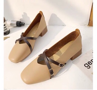 Giày búp bê nữ kiểu dáng basic dây đan chéo gót 3 phân đế dẻo vintage