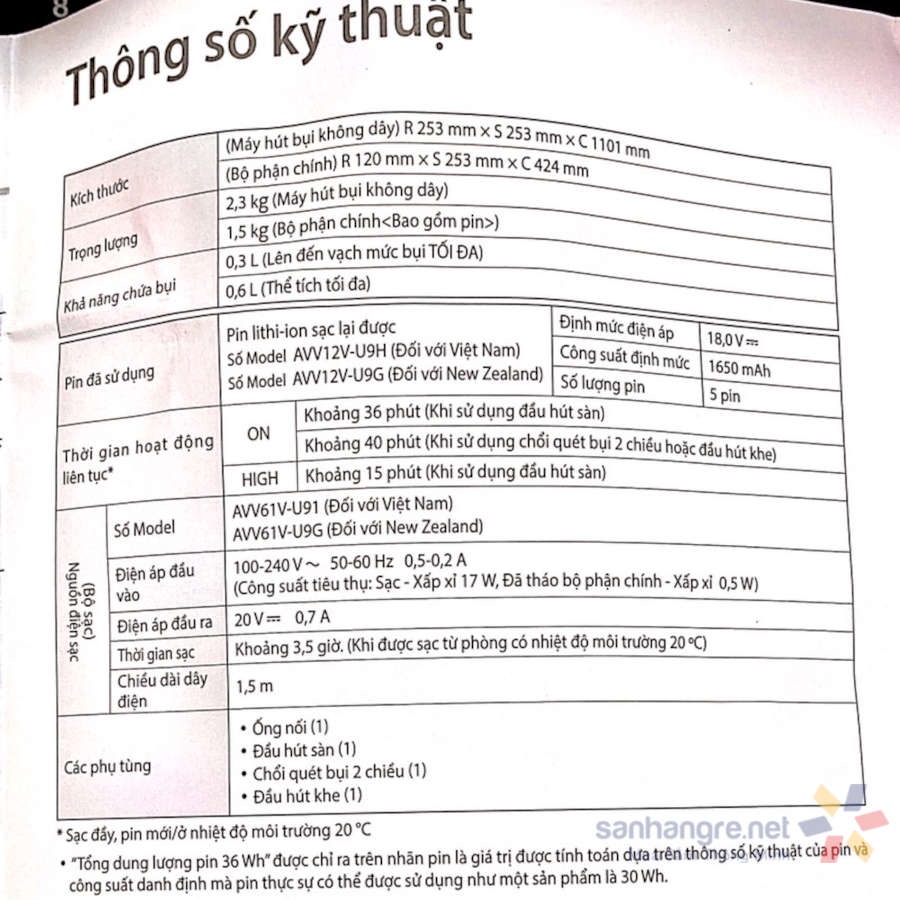 Máy hút bụi không dây siêu nhẹ Panasonic MC-SBV01W246 – Hút sạch mọi lúc mọi nơi – Dễ dàng tháo lắp - Tích hợp đèn LED