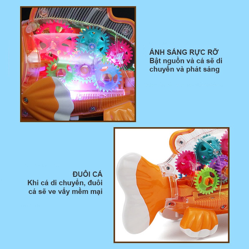 [TẶNG PIN] Đồ Chơi Cá Robot bánh răng, ánh sáng, âm thanh, di chuyển thông minh cuốn hút cho bé
