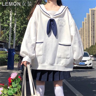 Áo sweater tay dài dáng rộng trang trí nơ phong cách Nhật Bản đáng yêu cho nữ