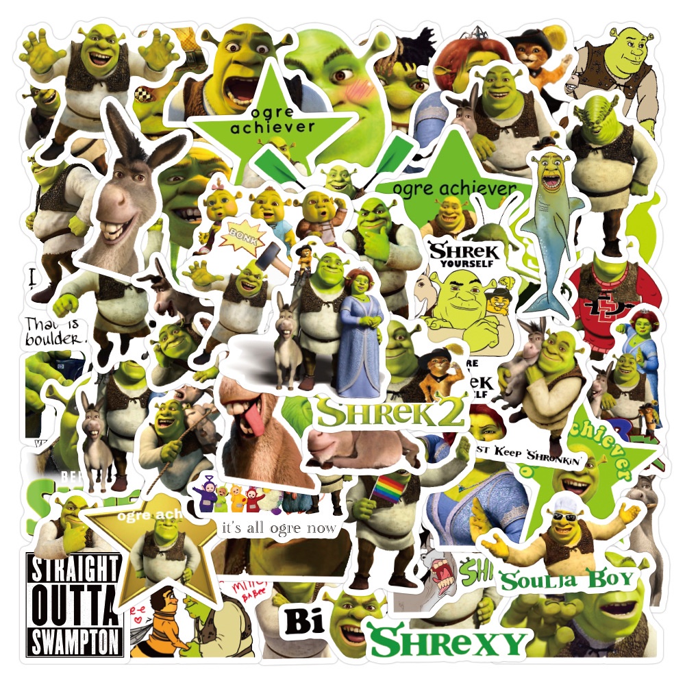 Bộ 100 / 50 Miếng Dán Chống Thấm Nước Hình Shrek Trang Trí Xe Hơi / Ván Trượt /