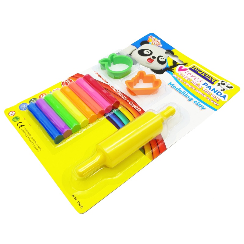 Đất Nặn 8 Màu +2 Khuôn+ Cây Lăn - Kiddy Clay ST-100-8+2SM/R