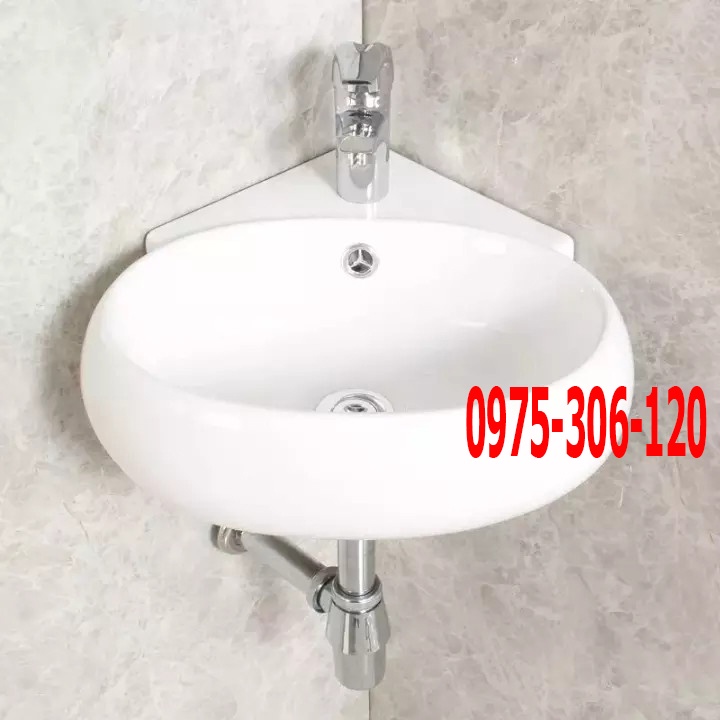 Chậu rửa mặt lavabo góc treo tường 423NA thương hiệu NA.GRAND, men NANO trắng sáng chống ố chống bám bẩn