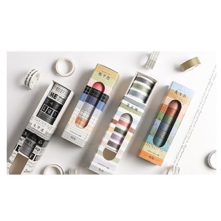 Set 10 cuộn washi tape băng dán cơ bản, 4 mẫu khác nhau