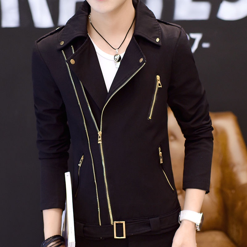 Áo khoác da ôm dáng có khóa kéo đôi cho nam