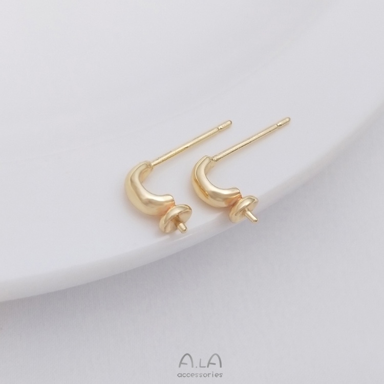 Cặp Giá Đỡ Bông Tai Hình Chữ C Bằng Đồng Đính Ngọc Trai Giả 14K diy