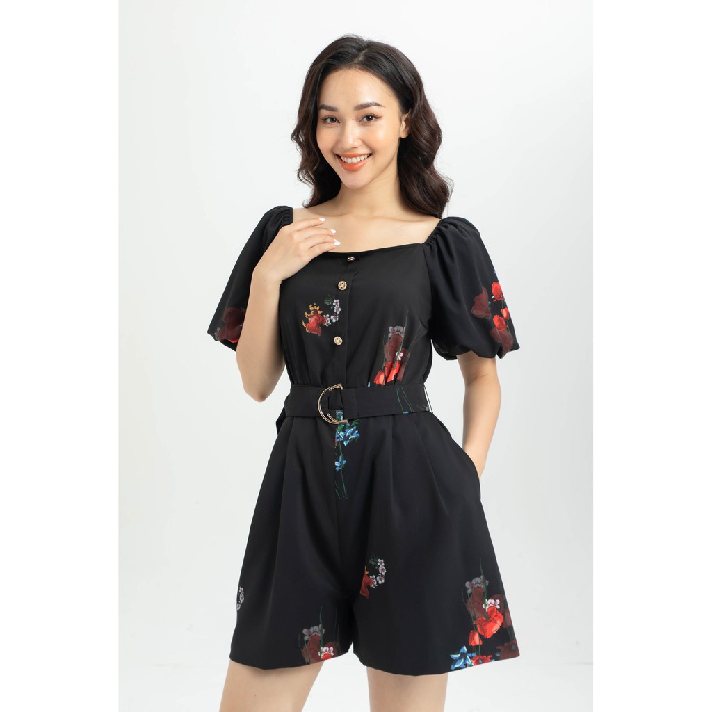 [NHẬP WABRTL5 GIẢM 10% TỐI ĐA 50K ĐH 250K ]Jumpsuit họa tiết đai liền nữ IVY moda MS 18B8573