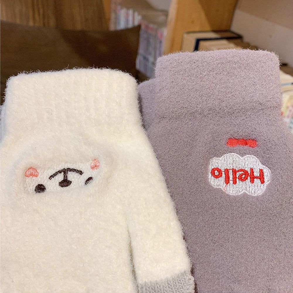 Găng tay len cashmere dày dặn giữ ấm mùa đông thiết kế dễ thương có thể dùng với màn hình cảm ứng cho nữ