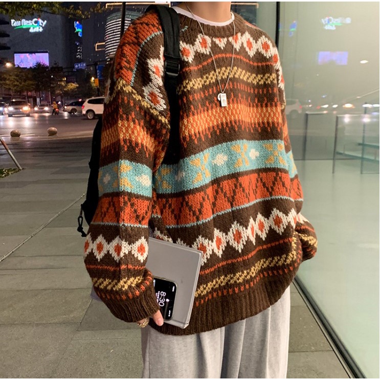 Áo sweater len nam dệt kim form rộng họa tiết phong cách ulzzang Hàn Quốc Áo len sweater nam nữ oversize unisex học sinh