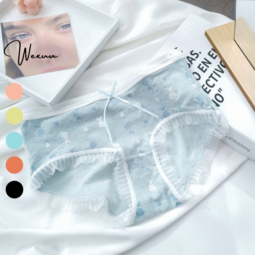 Quần lót Cotton nữ cao cấp họa tiết mèo dễ thương, chất liệu co dãn thấm hút thoáng khí - Wexuu Design QC85