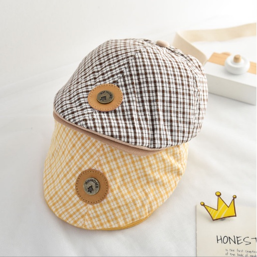 Mũ Beret Kẻ Tag Tròn Thiết Kế Xinh Xắn Hợp Thời Trang Dành Cho Bé