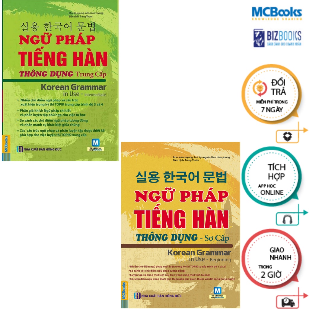 Sách - Combo 2 Cuốn Ngữ Pháp TIếng Hàn Thông Dụng Sơ Cấp và Trung Cấp  Mcbooks