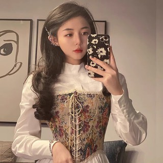 [sẵn+ảnh thật] Áo corset 2 lớp họa tiết hoa vintage phong cách Hàn Quốc