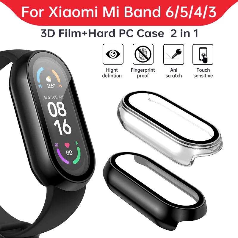 Ốp bảo vệ màn hình 3D + miếng dán bảo vệ cho Xiaomi Mi Band 6 5 4 3 / Miband 6 5
