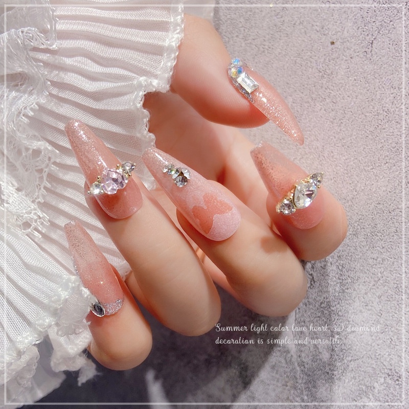 Nhẫn Kim Loại Đính Đá Kim Cương Ba Chiều Hình Trái Tim Trang Trí Móng Tay Mới