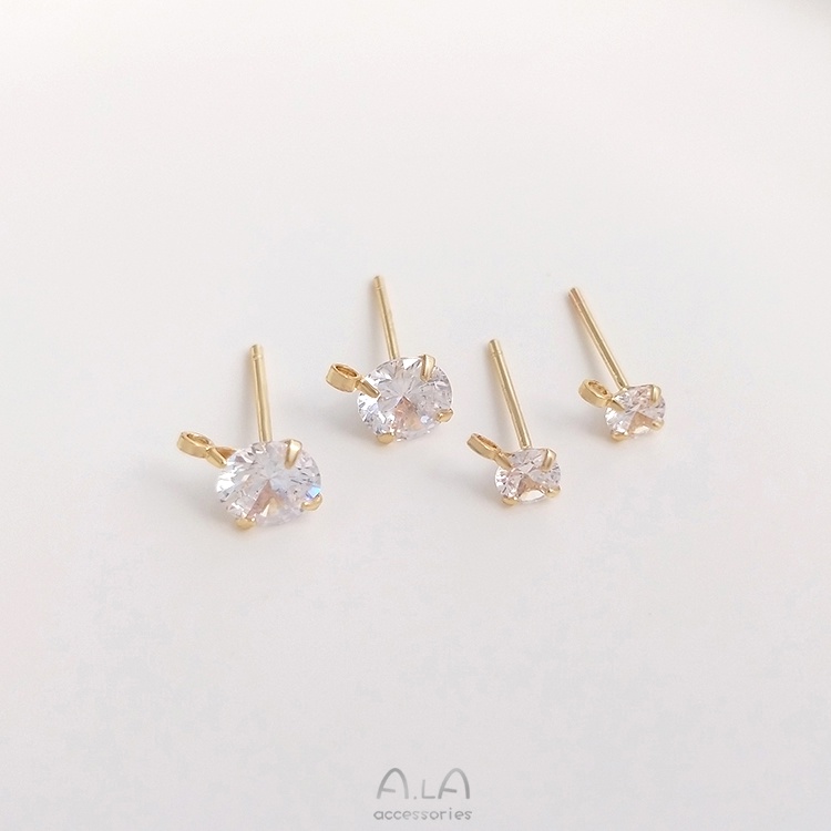 Cặp bông tai mạ bạc 925 đính đá Zircon 14K màu vàng kim tự làm thủ công diy