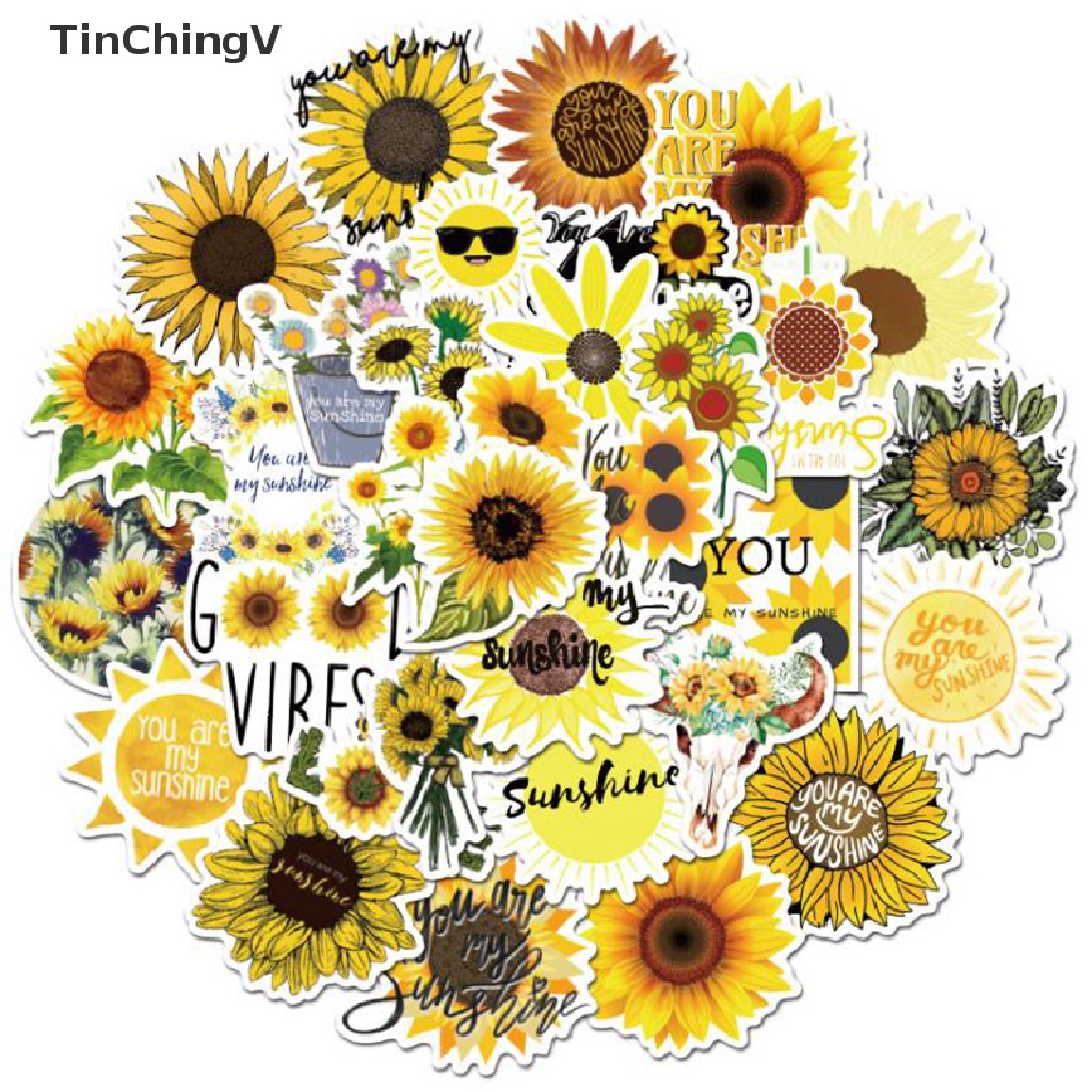 Bộ 50 Miếng Dán Trang Trí Laptop / Ván Trượt / Ván Trượt / Hành Lý Hình Hoa Hướng Dương you are my sunshine
