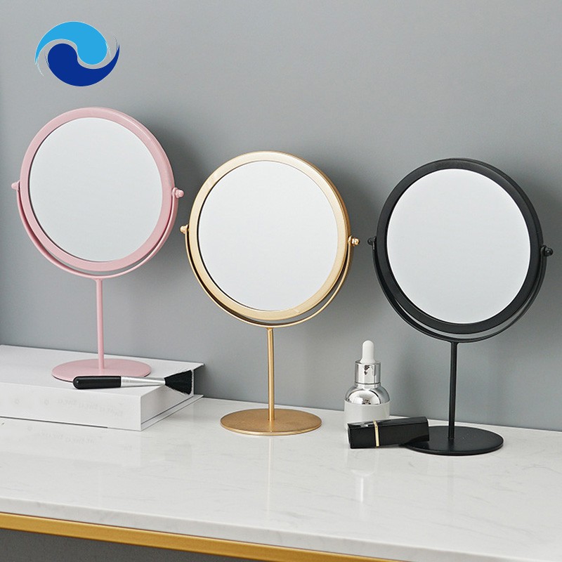 Gương Trang Điểm Để Bàn Hình Tròn Bằng Kim Loại Màu Hồng