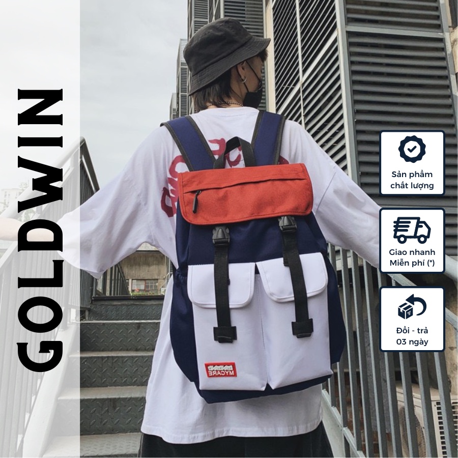 Balo đi học đi chơi nam nữ phối màu mắt mắt,balo thời trang unisex Hàn Quốc GOLDWIN chất vải Oxford nhiều ngăn tiện dụng