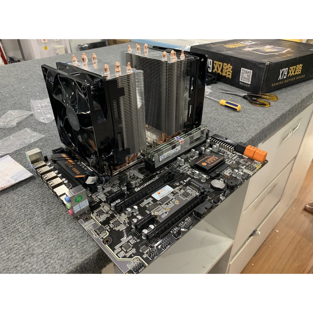 Bộ CASE Dual XEON Cho AE Cày NOX  X79 + CPU E5 2670 X2 + Tản Nhiệt T410i RGB X2 + Ram 48GB ECC Samsung + VGA RX 550 4G