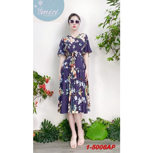 Váy Lanh MICI cao cấp mẫu Midi xòe tay trumpet, váy hoa đi chơi, váy hoa thời trang | BigBuy360 - bigbuy360.vn