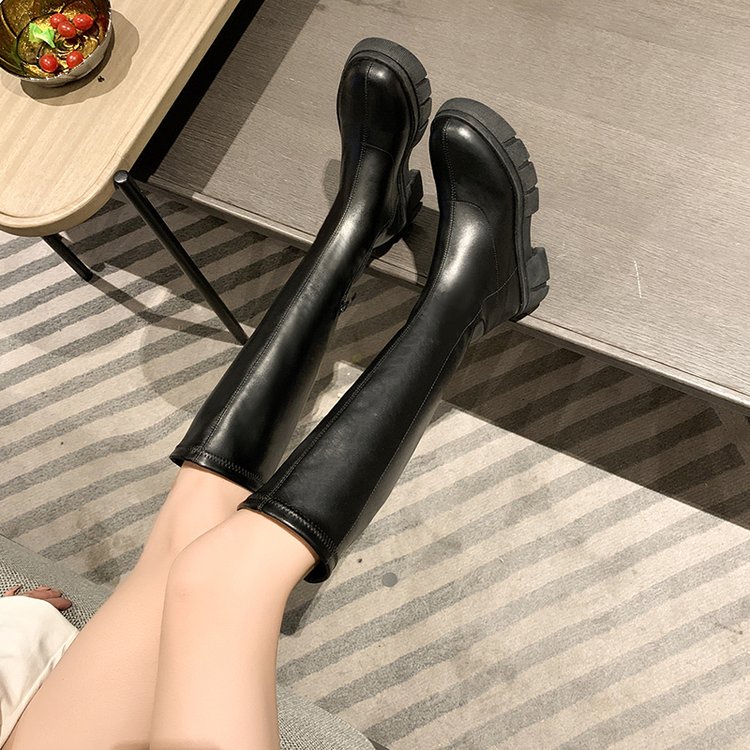 Giày bốt dành cho nữ cổ cao mũi tròn phối khóa kéo thời trang | BigBuy360 - bigbuy360.vn