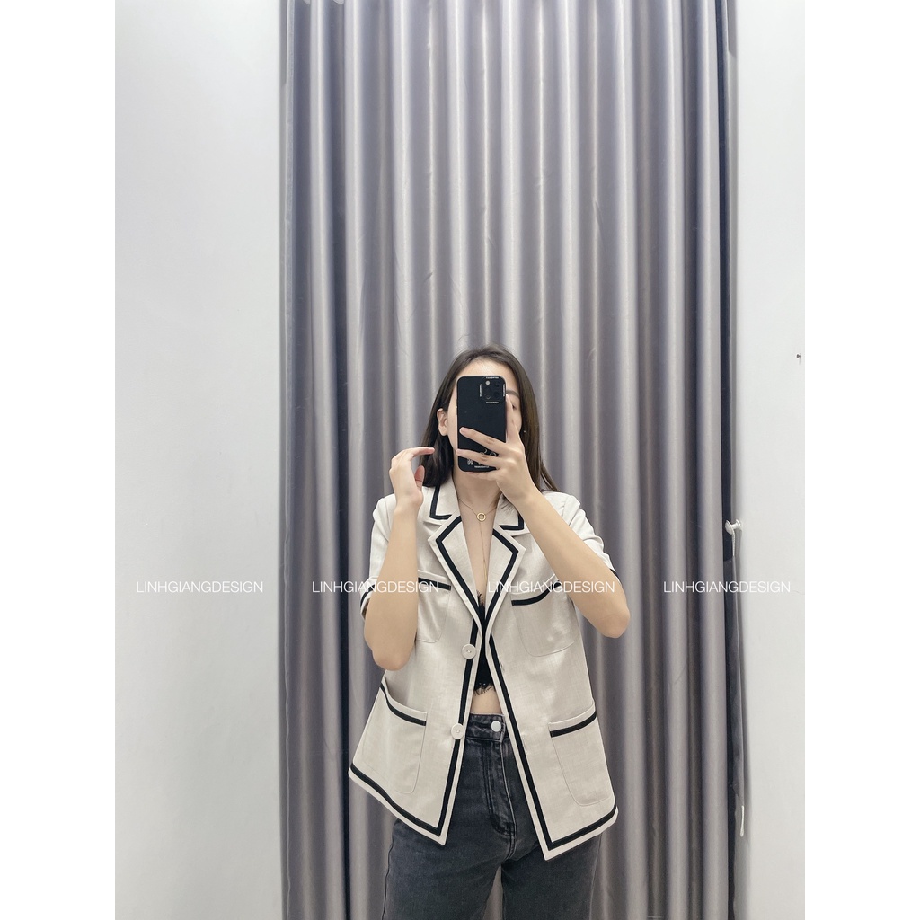 Áo vest ngắn tay 2 lớp viền thời trang nữ cao câp