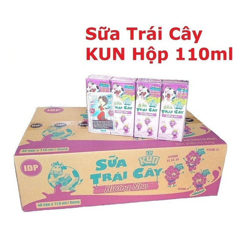 Thùng 48 hộp 110ml Sữa trái cây KUN NHO