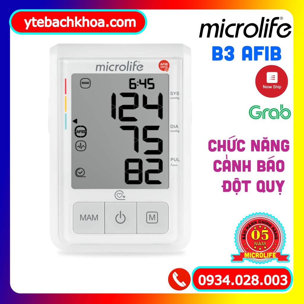 MÁY ĐO HUYẾT ÁP MICROLIFE B3 AFIB ADVANCE- CẢNH BÁO ĐỘT QUỴ - MẪU MỚI 2022 - BẢO HÀNH 05 NĂM 01 ĐỔI 01