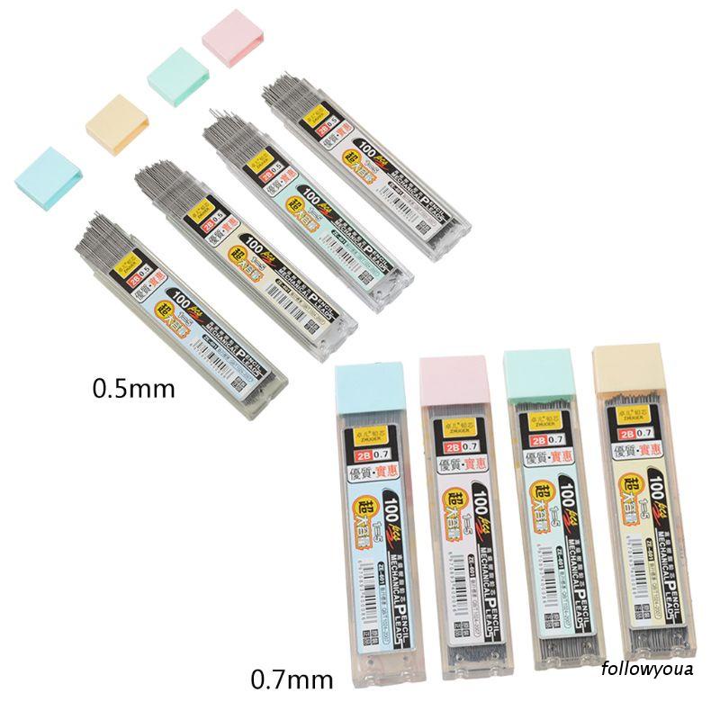 Hộp 100 ruột bút chì bấm nhựa 2B bằng than chì thay thế tiện lợi