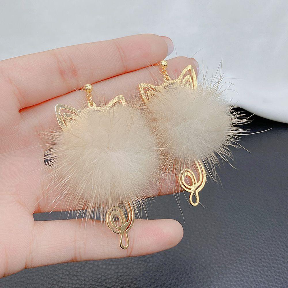 Khuyên Tai Dáng Thả Đính Quả Bông Lông Hổ Dễ Thương Hợp Thời Trang Cho Bạn Gái