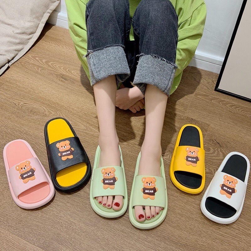 Dép quai ngang nam nữ đi trong nhà Gấu Bear đi êm chân chống nước trơn trượt tốt nhựa eva siêu bền TH-79